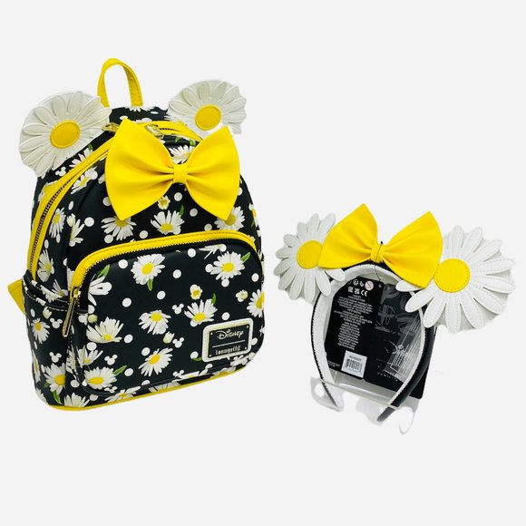 Loungefly Disney Minnie Mouse Daisies Mini Backpack, Ears, and Necklace Set - Picture 3 of 14
